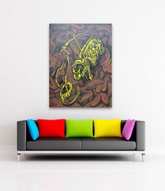 Apartment Art. Horror Decor of unusual figure digging a hole in their head. Click for more details.