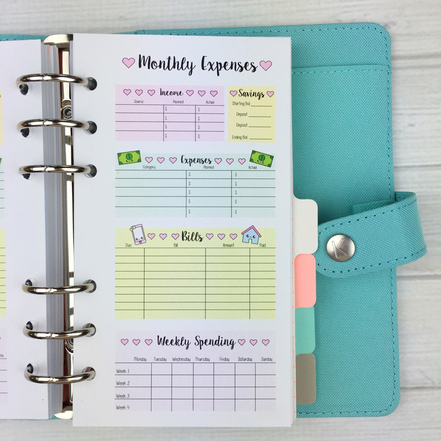PERSONAL SIZE Planner Insert Monthly Expenses Etsy