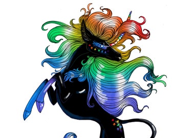 Black Rainbow Unicorn - Art Print