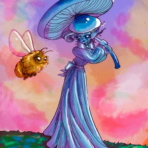 Pixie Parasol Mushroom - Adorable Art Print