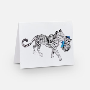 Weißer Tiger und Jungtier - Karte für Eltern, Muttertag, Vatertag, Geburtstage, Babypartys oder besondere Anlässe