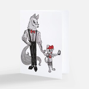 Wolf and Puppy - Tarjeta de felicitación para padres, abuelos, cumpleaños, días festivos y ocasiones especiales
