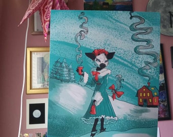 A Very Moo-ey Christmas - Winter Art Print