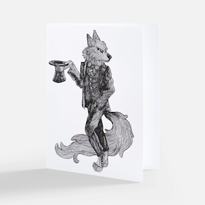 Vintage Gentleman Werewolf - Cartão de felicitações em branco para amantes de lobos