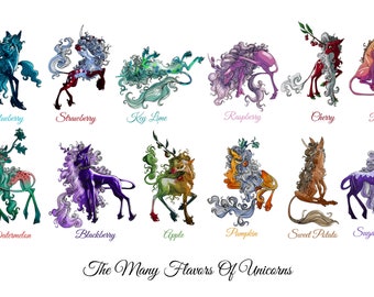 The Many Flavors of Unicorns - Fruit Unicorns Art Print