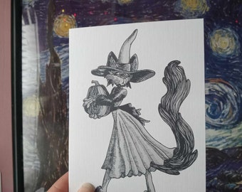 Kitty Strega - Biglietto d'auguri vuoto piegato