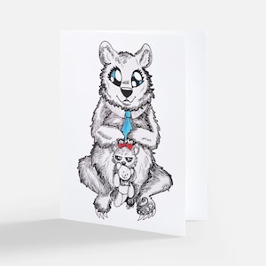 Pappa och dotterbjörn - Tomt gratulationskort för fars dag, födelsedagar, helgdagar och speciella tillfällen
