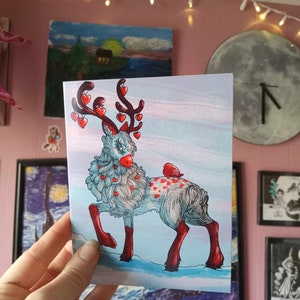 Heart Deer - Adorable Blank Folded Greeting Card