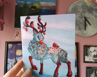 Heart Deer - Adorable Blank Folded Greeting Card