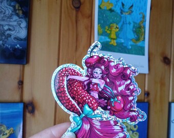 Cherry Mermaid Glitter Sticker