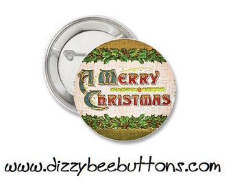 A Merry Vintage Christmas - Pinback Button - Magnet - Keychain - Stocking Stuffer - Christmas Flair - Vintage Design - Badge - xmas gift