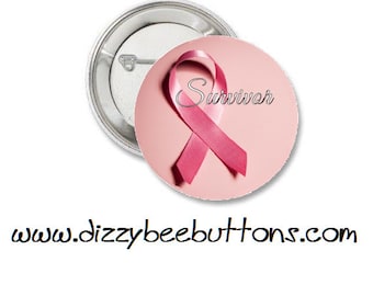 Breast Cancer Survivor Ribbon - Pinback Button, Magnet, Keychain, Badge, Pin - Pink Ribbon - Breast Cancer Awareness - I'm a Survivor