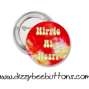 Hippie at Heart- Pinback Button - Magnet - Keychain - New Age - Peace - 60&#39;s Style - Summer of Love - Yoga - Bohemian - Flower Power - Zen