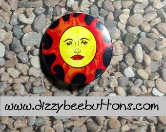 Artsy Boho Sun - Pinback Button - Magnet - Keychain - Original Art - Celestial - Classic Style - Sunny - Sunshine - Vintage style