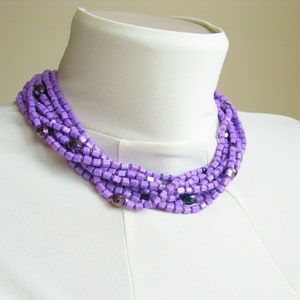 Purple Lilac jewelry set modern beaded jewelry set multi strand necklace bracelet chunky jewelry for women gift bohemian style ultra violet image 4