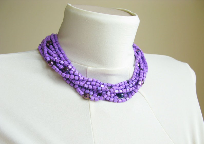 Purple Lilac jewelry set modern beaded jewelry set multi strand necklace bracelet chunky jewelry for women gift bohemian style ultra violet image 4