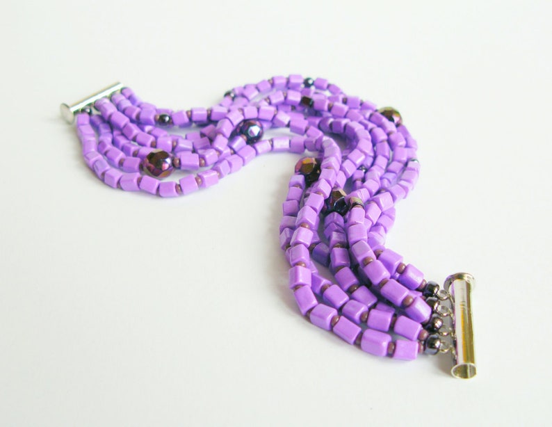 Purple Lilac jewelry set modern beaded jewelry set multi strand necklace bracelet chunky jewelry for women gift bohemian style ultra violet image 10