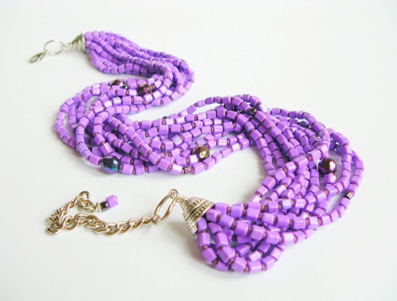 Purple Lilac jewelry set modern beaded jewelry set multi strand necklace bracelet chunky jewelry for women gift bohemian style ultra violet image 7