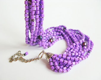 Ultra violet multistrand necklace neon chunky collar lilac necklace bib statement  necklace beaded jewelry seed beads necklace boho wedding