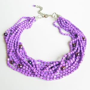 Purple Lilac jewelry set modern beaded jewelry set multi strand necklace bracelet chunky jewelry for women gift bohemian style ultra violet image 8