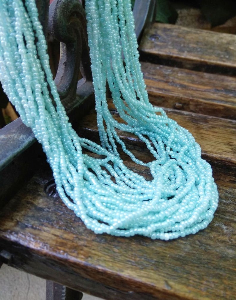 Mint Aqua Multistrand Beaded Necklace Seed Beads Multi Layer Twisted ...