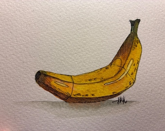 Banana watercolor and ink painting