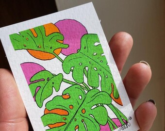 2,5 x 3,5 inch gouache en inktmonsterbladeren schilderij