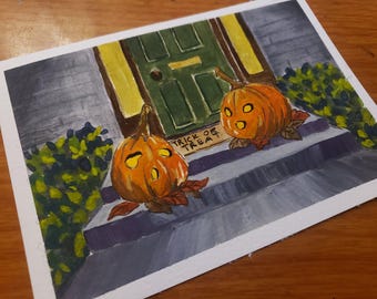 Pumpkins on the porch, gouache