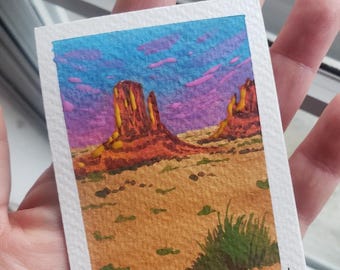 2.5in x 3.5in gouache painting desert