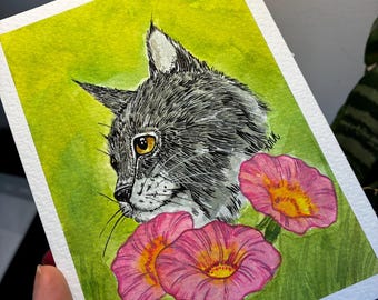 Cat Watercolor and ink