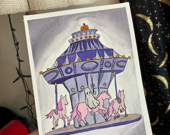 Ghost carousel in gouache and ink