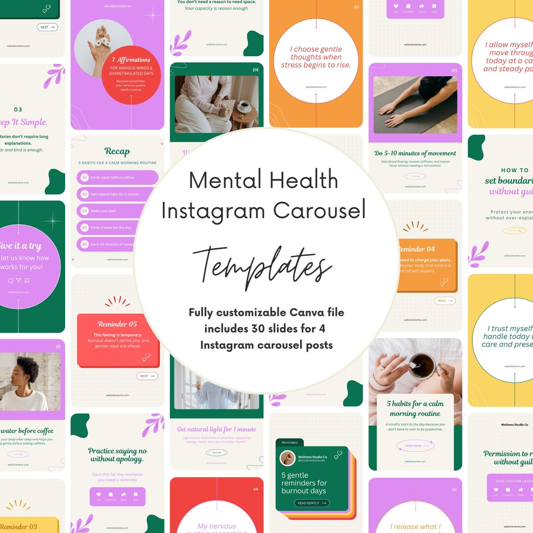 Health Instagram Carousel Templates | Editable Wellness Canva Bundle - Etsy