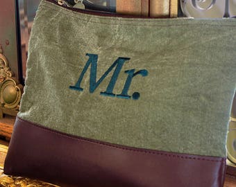 Unisex Travel Zipper Pouch | Personalized Essential Bag | Olive Green Toiletry Bag | Gifts for Him | Groomsmen Gift | Free Personalization