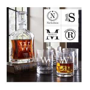 Whiskey Decanter and Double Rocks Glasses Set Personalized w/ Name & Initial | Personalized Decanter Set | Engraved Decanter Set | Bar Gift