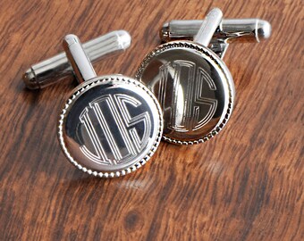 Vintage 1910 rounded oval engraved script cuff links beaded metalwork cursive initials WCG Clark /& Co cufflinks
