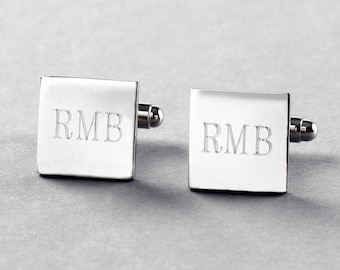 Square Cufflinks w/ Engraved Initials | Cuff Links for Men | Personalized Cufflinks for Wedding or Business | Groomsmen Gift | Engraved Gift