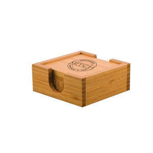 May include: Set of six bamboo coasters in a wooden box with a personalised inscription that reads "Groomsman Mitch September 14, 2020".
