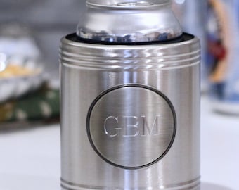 Insulated Chrome Can Cooler | Personalized Beer Coolie | Custom Engraved Beer Can Coozies for Men | Groomsmen Gifts | Free Personalization