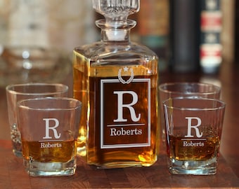 Whiskey Decanter & Glasses | Personalized 34oz. Decanter | Liquor Decanter w/ (optional) Matching Rocks Glasses | Groomsmen Gift | Home Bar