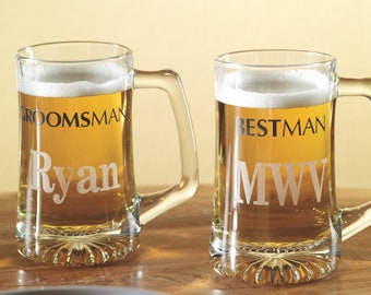 Personalized Glass Beer Mug for Best Man & Groomsmen | Engraved Beer Mugs for Wedding Party | Groomsmen Gifts | Gift for Best Man