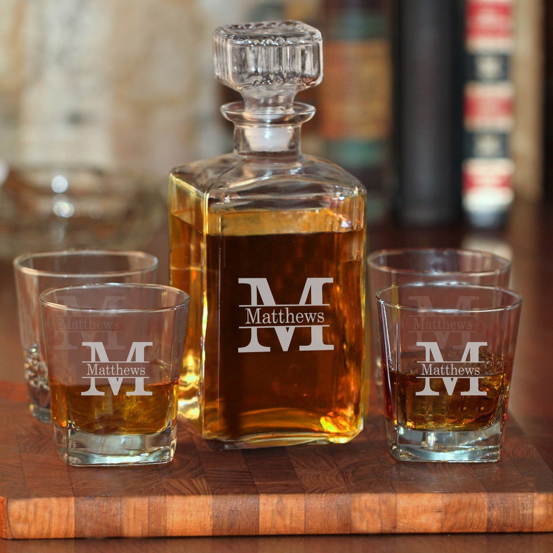 Engraved Whiskey Decanter With Glasses, Personalized Decanter Set With ...