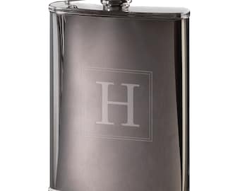 Stainless Steel Flask w/ Engraved Block Initial | Personalized Liquor Flask | Pocket Flasks for Men | Groomsmen Gifts | Free Personalization