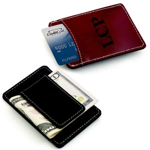 Personalized Money Clip Card Holder | Leather Credit Card Holder and Money Clip | Laser Engraved Money Clip | Gifts for Men | Groomsmen Gift