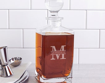 Square Whiskey Decanter | Custom Engraved Glass Liquor Decanter | Gifts for Men Groomsmen Home | Personalized Barware | Free Personalization