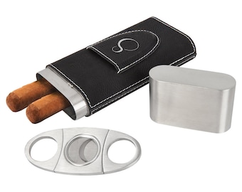 Leather Cigar Holder with Cutter | Personalized Cigar Case | Cigar Cutter | Gifts for Men | Groomsmen Gift | Free Personalization