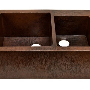 Farmhouse 60/40 with Straight Apron Kitchen Copper Sink - Double Basin - 33 x 22 x 10.5&quot; - KS005CV
