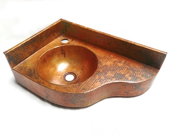 Corner Vanity Wall Mounted with 10&quot; Round Sink and 3&quot; Apron in Natural. LEFT Wall is 13&quot; and RIGHT Wall is 20&quot; - VS044NA - 100% hand made