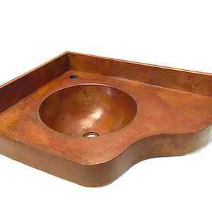 Corner Vanity Wall Mounted with integrated 12&quot; Round Sink and 3&quot; Apron in Natural. Left Wall =18&quot;, Right Wall = 24&quot; - VS050NA 100% hand made