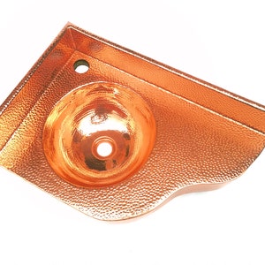 Corner Vanity Wall Mounted with integrated 10&quot; Round Sink and 3&quot; Apron in Polished Copper. LEFT Wall is 13&quot; and RIGHT Wall is 20&quot; - VS044PC