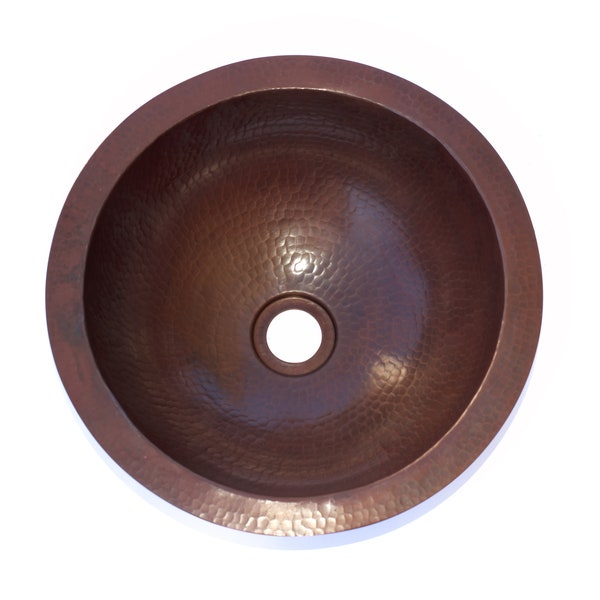 ROUND SMALL in Cafe Viejo - Small Undermount Bath Copper Sink with 1" Flat Rim - 13 x 5" (BS007CV)